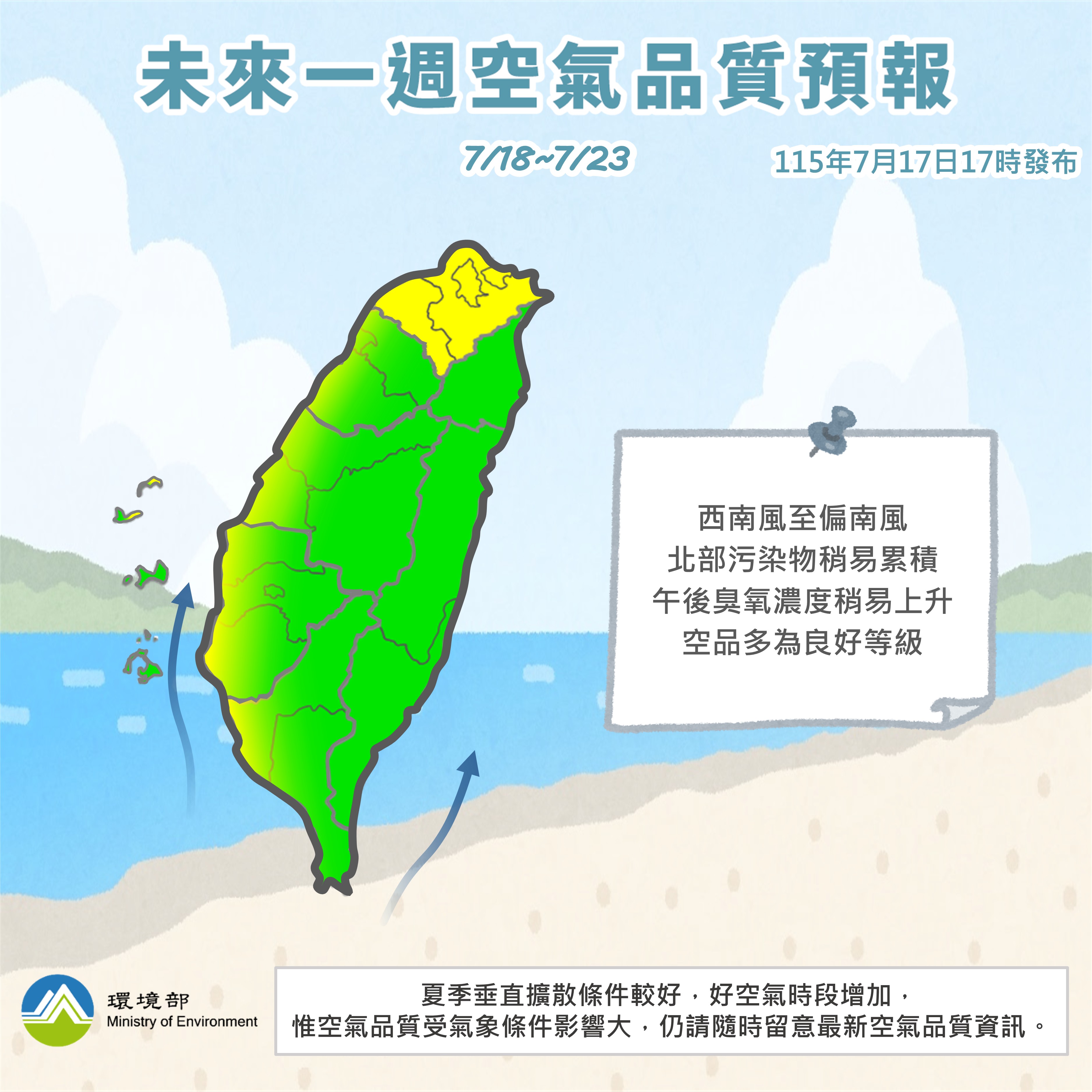 115年7月18日至7月23日空氣品質預報